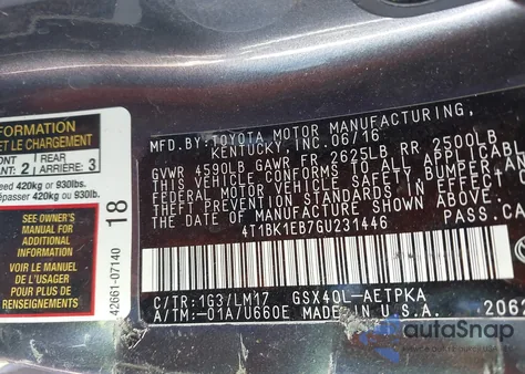 2016 Toyota Avalon Limited from USA, damaged, VIN 4T1BK1EB7GU231446